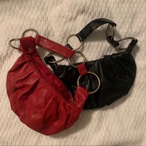 Set of 2 red and black faux leather purses